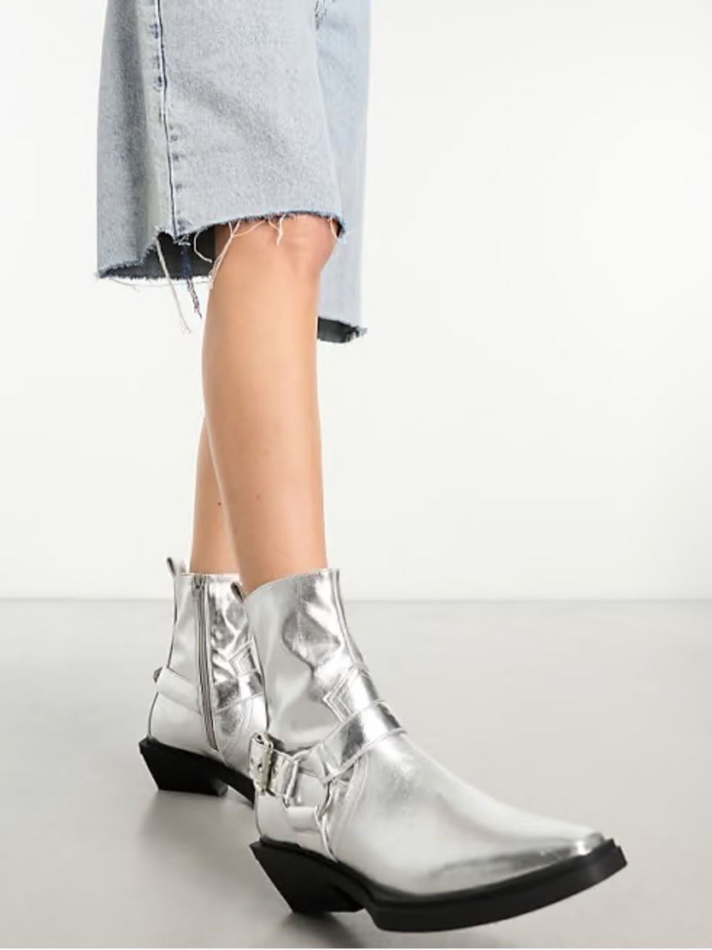 ASOS Design Agent Harness Western Boots in Silver